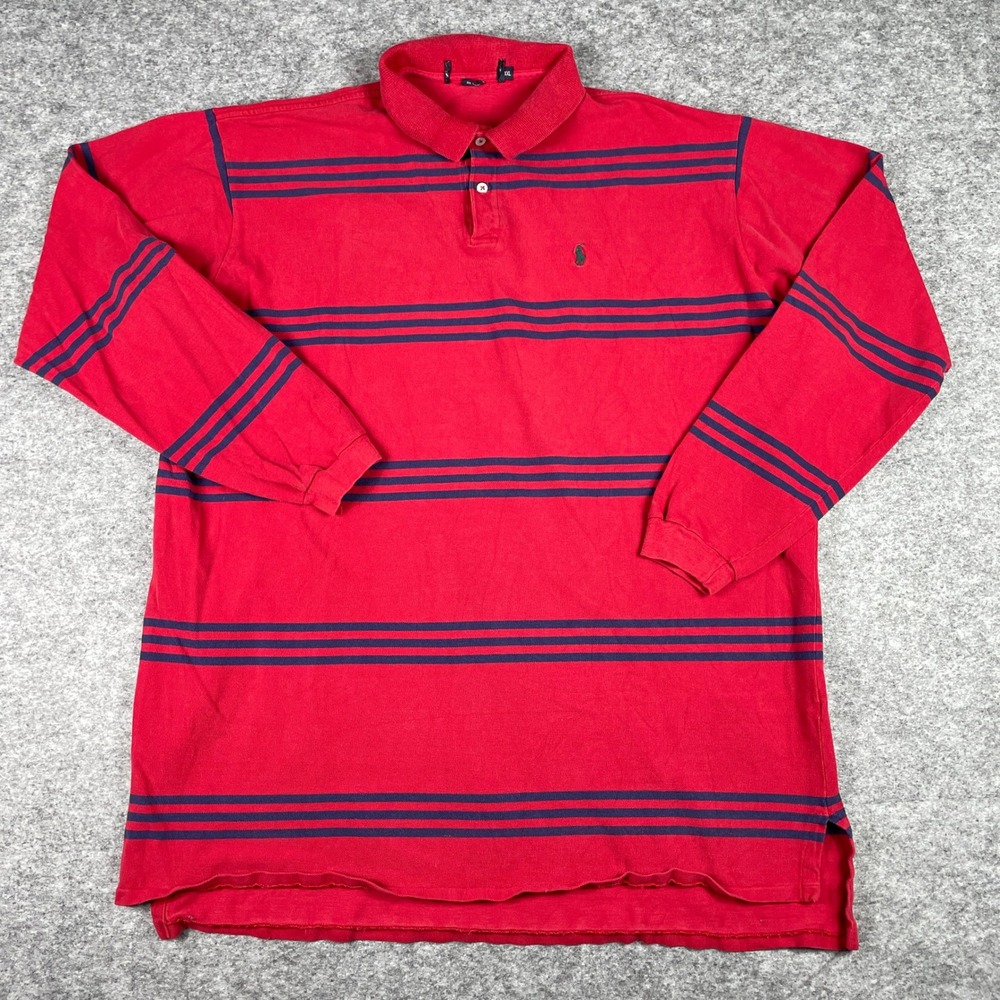 Polo Ralph Lauren Polo Shirt Mens XXL Red Navy Blue Striped Long Sleeve USA Made
